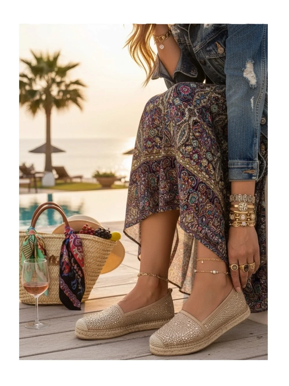 Stuart Weitzman ☀︎︎ Rockon Stud Flat Espadrilles ☀︎︎ Natural Gold Leather ☀︎︎ 9M